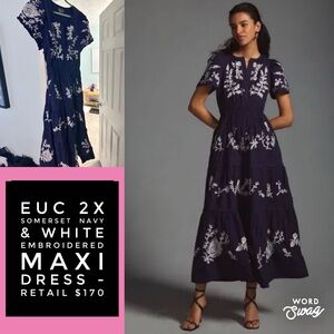 EUC Somerset Navy & White Embroidered Maxi Dress